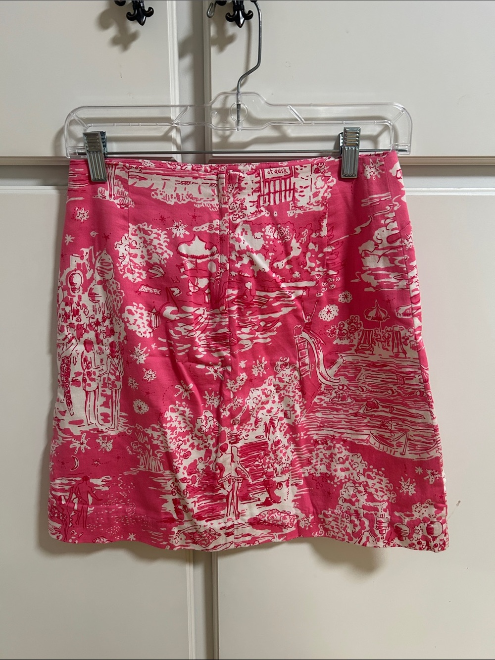 Vintage Lilly Pulitzer Hot Pink Toile Mini Skirt with White Embroidery - Picture 4 of 7